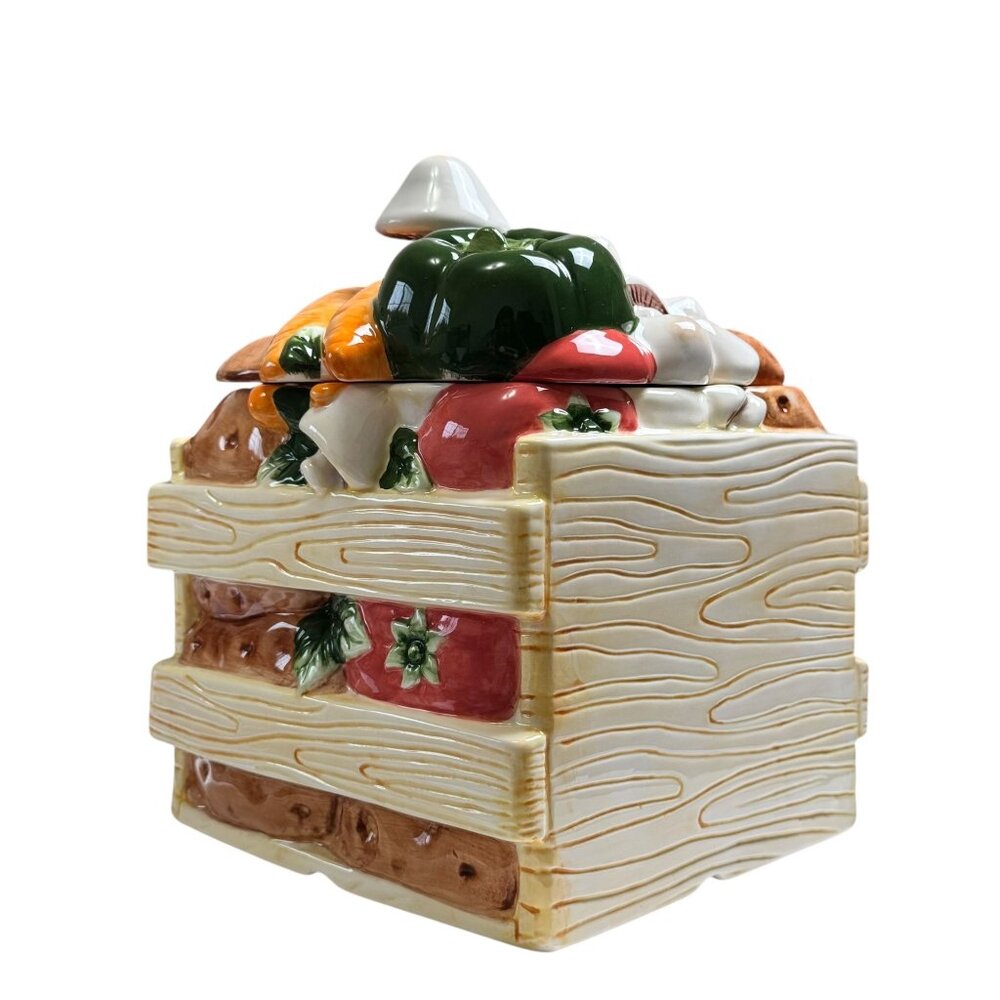 1996 Vintage Collectible Treasure Craft Cookie Jar Vegetable Crate 11" Height - Picture 5 of 12